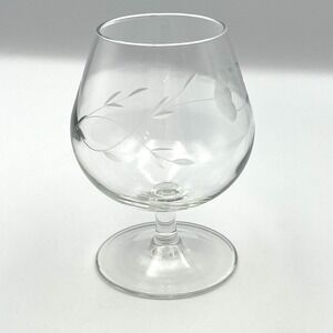 Vintage 1980s Princess House Heritage Brandy Snifter Etched Floral Glass 4.5"